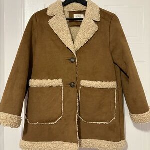 Zara Brown Teddy Jacket with Cream Accents